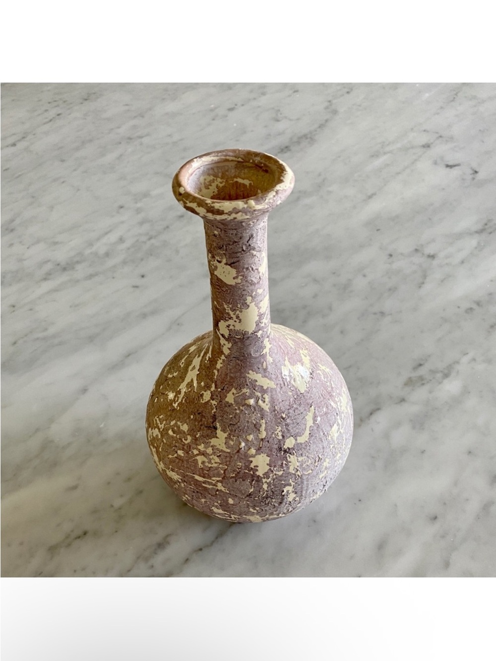 Handcrafted Rustic Ceramic Bud Vase in Distressed Mauve and Cream